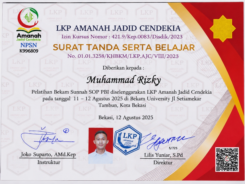 Sertifikat SOP PBI (Perkumpulan Bekam Indonesia)